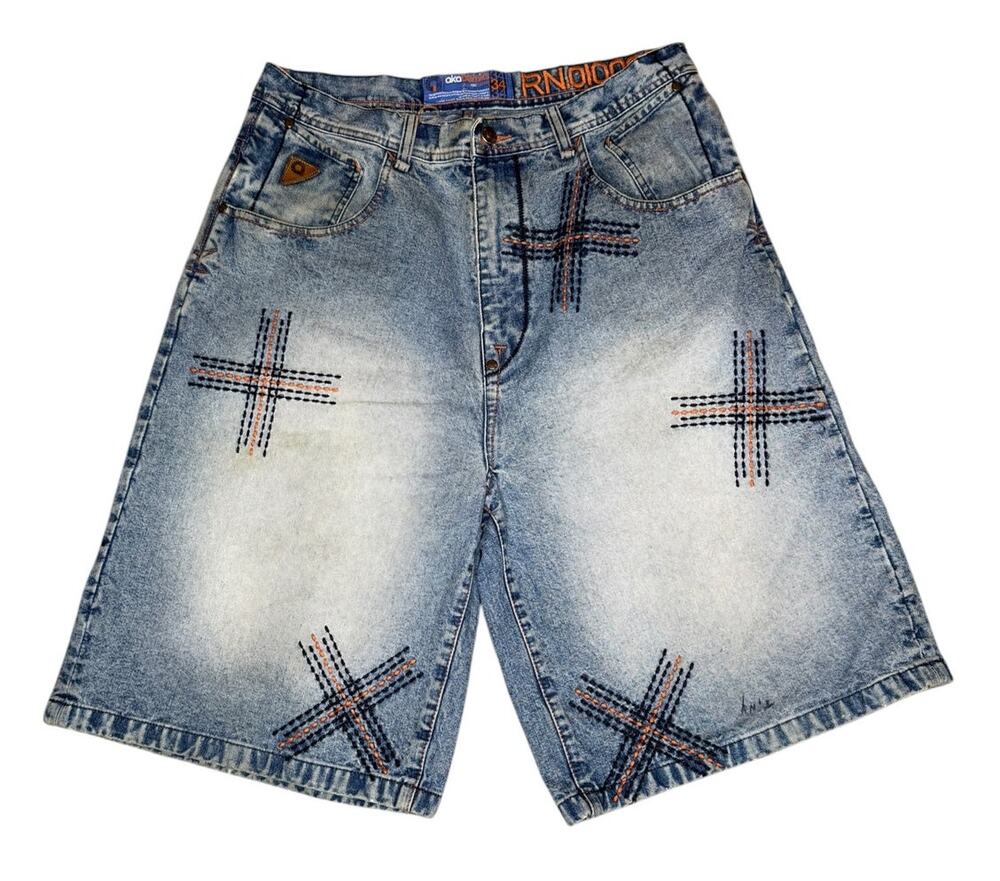 Vintage Y2k Akademiks Embroidered Baggy Jean Shorts Hip Hop
